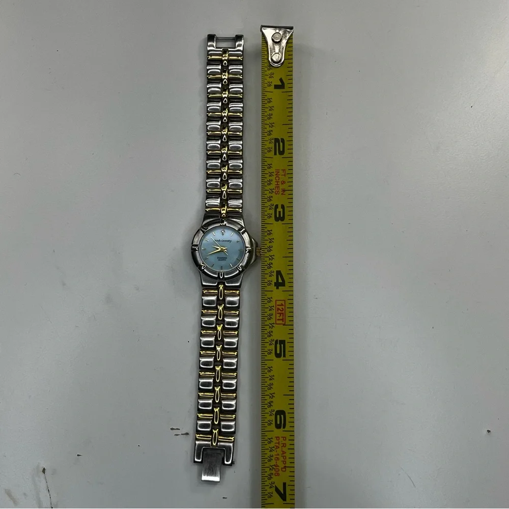 VTG Sarah Coventry Women's Silver/Gold Tone Wristwatch diamond Quartz Blue‎ Dial